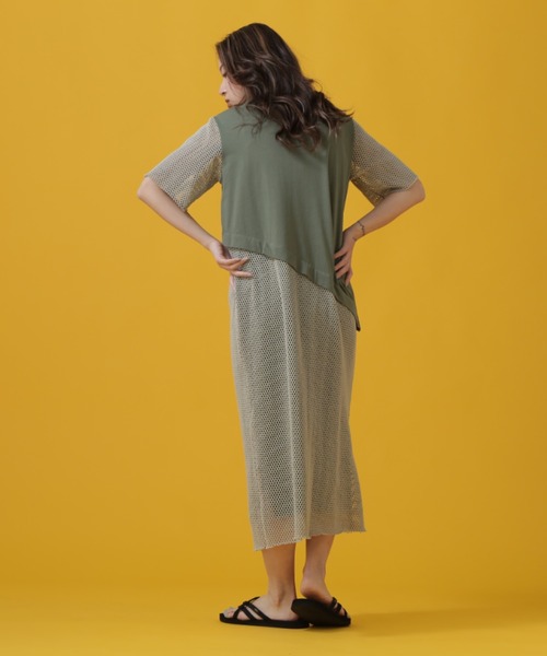 AVIREX（アヴィレックス）の「CUT×MESH ONEPIECE/ カットソー×メッシュ ワンピース（ワンピース・レディース・レンガ/オリーブ/ブラック・SMALL/MEDIUM）」の5枚目の写真