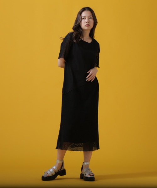 AVIREX（アヴィレックス）の「CUT×MESH ONEPIECE/ カットソー×メッシュ ワンピース（ワンピース・レディース・レンガ/オリーブ/ブラック・SMALL/MEDIUM）」の13枚目の写真