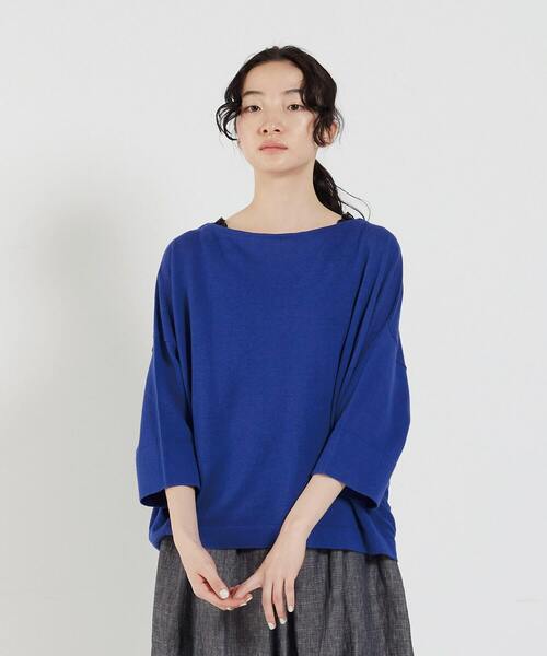 conges payes ADIEU TRISTESSE（コンジェ ペイエ アデュートリステス）の「リネンコットン天竺ボートネックプルオーバー（ニット/セーター・レディース・ロイヤルブルー/チャコール/ブルーグレー・FREE）」の4枚目の写真
