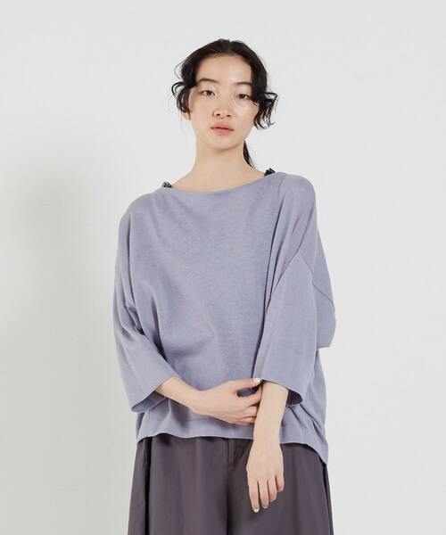 conges payes ADIEU TRISTESSE（コンジェ ペイエ アデュートリステス）の「リネンコットン天竺ボートネックプルオーバー（ニット/セーター・レディース・ロイヤルブルー/チャコール/ブルーグレー・FREE）」の18枚目の写真