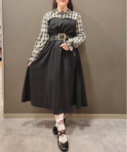 axes femme（アクシーズファム）の「チェック切替ビスチェワンピース（ワンピース・レディース・ブラック/ピンク/ラベンダー・FREE）」の2枚目の写真