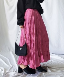 【 4color / 裏地付き 】ワッシャーデザインボリュームロングスカート