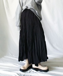 【 4color / 裏地付き 】ワッシャーデザインボリュームロングスカート