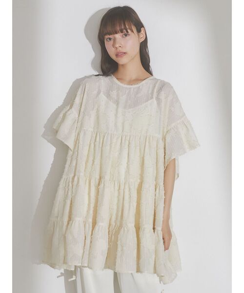 merry jenny（メリージェニー）の「fluffyシアーティアードミニワンピース（ワンピース・レディース・ブラック/アイボリー/ラベンダー・FREE）」の12枚目の写真