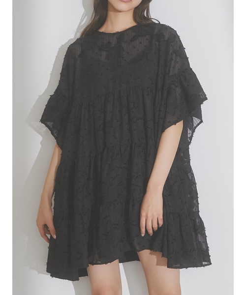 merry jenny（メリージェニー）の「fluffyシアーティアードミニワンピース（ワンピース・レディース・ブラック/アイボリー/ラベンダー・FREE）」の2枚目の写真