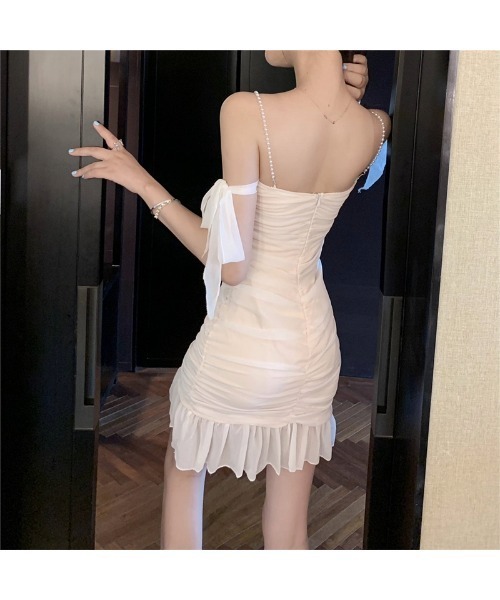 おしゃれスタ（オシャレスタ）の「ガーリーフェミニンオーガンジーギャザードレス（ドレス・レディース・ブラック/ホワイト・L/M/XL/S）」の9枚目の写真