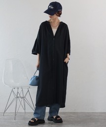 Fizz | 綿麻ミックス　襟プリーツシャツワンピース(ワンピース)