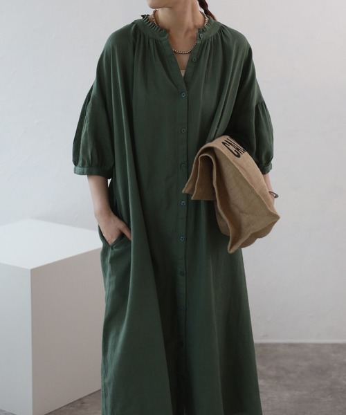 Fizz(フィズ)の「【Fizz/フィズ】 綿麻ミックス 襟プリーツシャツワンピース(ワンピース・レディース・チャコール/ベージュ/カーキ/ブルー・M)」の14枚目の写真