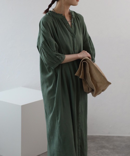 Fizz(フィズ)の「【Fizz/フィズ】 綿麻ミックス 襟プリーツシャツワンピース(ワンピース・レディース・チャコール/ベージュ/カーキ/ブルー・M)」の15枚目の写真