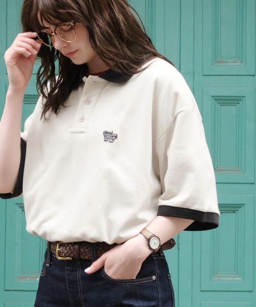 PENNEYS(ぺニーズ)の「PENNEYS/ペニーズ 別注 THE FOX ロゴ ワッペン刺繍 鹿の子配色ポロシャツ(ポロシャツ・レディース・ベージュ/オフホワイト/ネイビー/ブラック/ホワイト系/ブラック系/ブラウン系/ベージュ系/ネイビー系/ホワイト系1/ベージュ系1/ホワイト系2・FREE)」の8枚目の写真