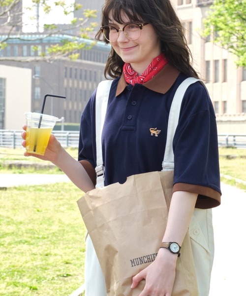 PENNEYS(ぺニーズ)の「PENNEYS/ペニーズ 別注 THE FOX ロゴ ワッペン刺繍 鹿の子配色ポロシャツ(ポロシャツ・レディース・ベージュ/オフホワイト/ネイビー/ブラック/ホワイト系/ブラック系/ブラウン系/ベージュ系/ネイビー系/ホワイト系1/ベージュ系1/ホワイト系2・FREE)」の11枚目の写真