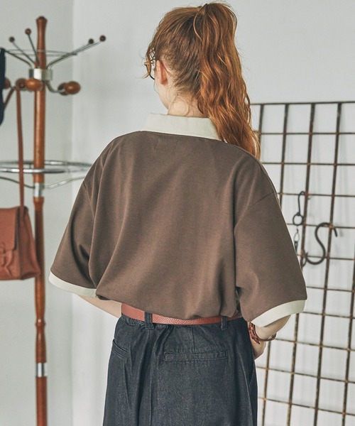 ベージュ ポロシャツ フランスの鷲ロゴ セール】 【WOMEN】スクエアカノコ 長袖 ポロシャツ