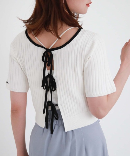archives（アルシーヴ）の「２ｗａｙリボンリブニット（ニット/セーター・レディース・ブルーグレー/アイボリー/オフホワイト/モカ/ブルー・MEDIUM）」の10枚目の写真
