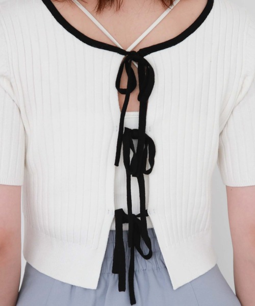 archives（アルシーヴ）の「２ｗａｙリボンリブニット（ニット/セーター・レディース・ブルーグレー/アイボリー/オフホワイト/モカ/ブルー・MEDIUM）」の22枚目の写真