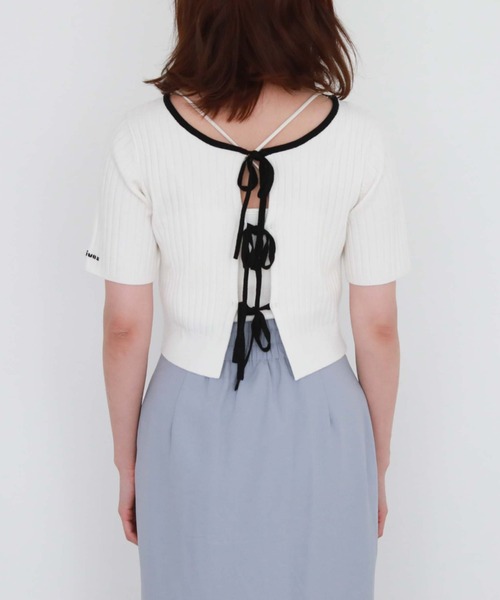 archives（アルシーヴ）の「２ｗａｙリボンリブニット（ニット/セーター・レディース・ブルーグレー/アイボリー/オフホワイト/モカ/ブルー・MEDIUM）」の20枚目の写真