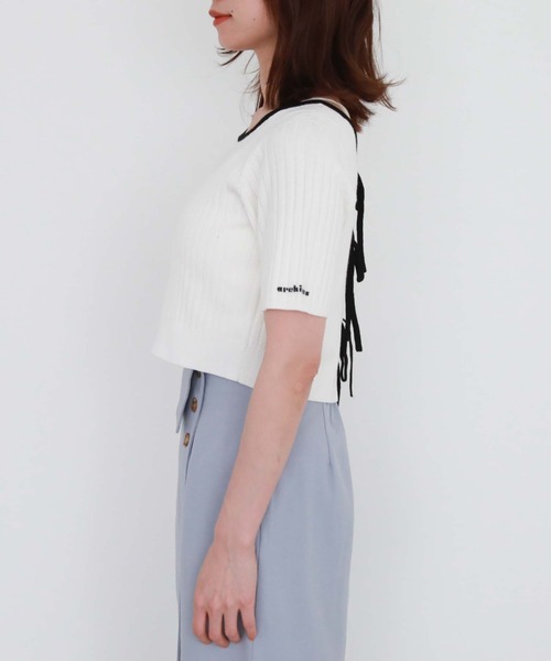 archives（アルシーヴ）の「２ｗａｙリボンリブニット（ニット/セーター・レディース・ブルーグレー/アイボリー/オフホワイト/モカ/ブルー・MEDIUM）」の19枚目の写真