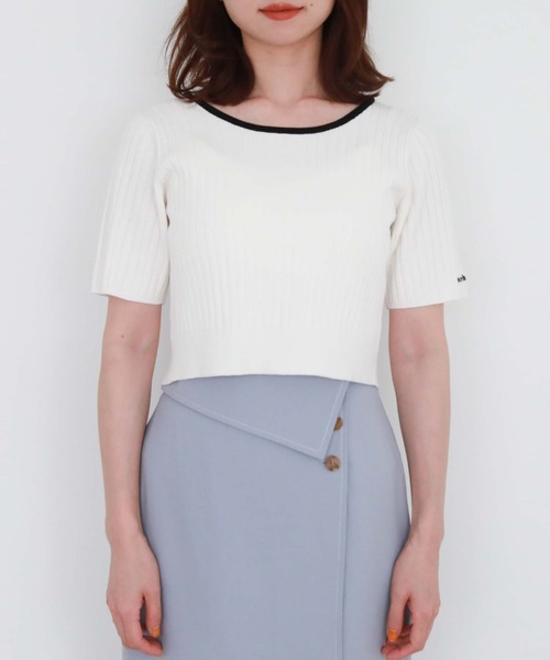archives（アルシーヴ）の「２ｗａｙリボンリブニット（ニット/セーター・レディース・ブルーグレー/アイボリー/オフホワイト/モカ/ブルー・MEDIUM）」の18枚目の写真