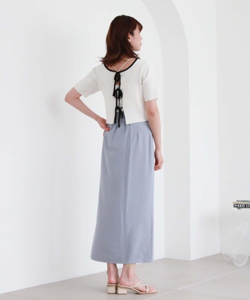 archives（アルシーヴ）の「２ｗａｙリボンリブニット（ニット/セーター・レディース・ブルーグレー/アイボリー/オフホワイト/モカ/ブルー・MEDIUM）」の13枚目の写真