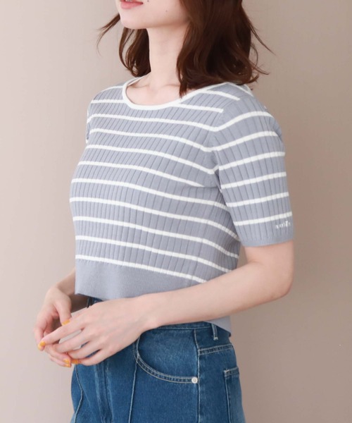 archives（アルシーヴ）の「２ｗａｙリボンリブニット（ニット/セーター・レディース・ブルーグレー/アイボリー/オフホワイト/モカ/ブルー・MEDIUM）」の6枚目の写真