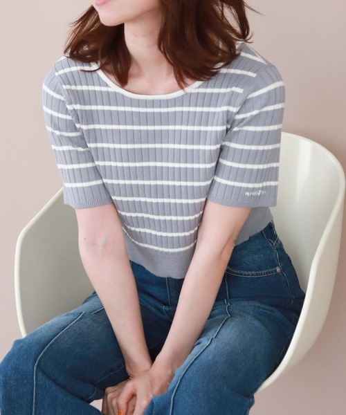 archives（アルシーヴ）の「２ｗａｙリボンリブニット（ニット/セーター・レディース・ブルーグレー/アイボリー/オフホワイト/モカ/ブルー・MEDIUM）」の8枚目の写真