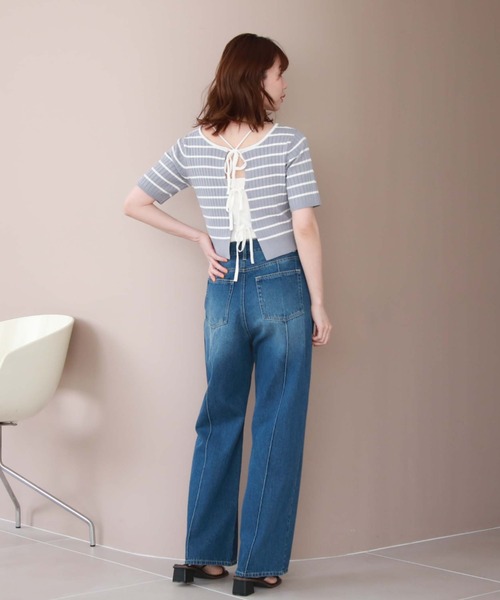 archives（アルシーヴ）の「２ｗａｙリボンリブニット（ニット/セーター・レディース・ブルーグレー/アイボリー/オフホワイト/モカ/ブルー・MEDIUM）」の9枚目の写真