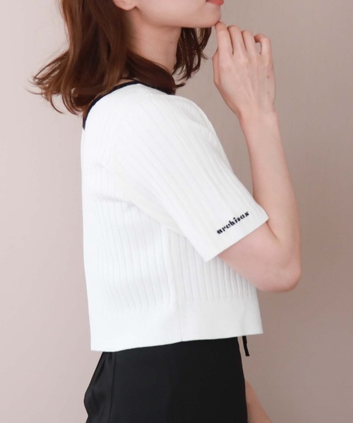 archives（アルシーヴ）の「２ｗａｙリボンリブニット（ニット/セーター・レディース・ブルーグレー/アイボリー/オフホワイト/モカ/ブルー・MEDIUM）」の12枚目の写真