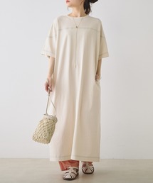 PUAL CE CIN | オーガニックコットン配色ステッチ ハーフスリーブワンピース(ワンピース)