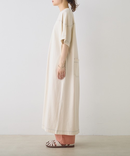 PUAL CE CIN（ピュアルセシン）の「オーガニックコットン配色ステッチ ハーフスリーブワンピース（ワンピース・レディース・チャコール/ナチュラル・FREE）」の12枚目の写真