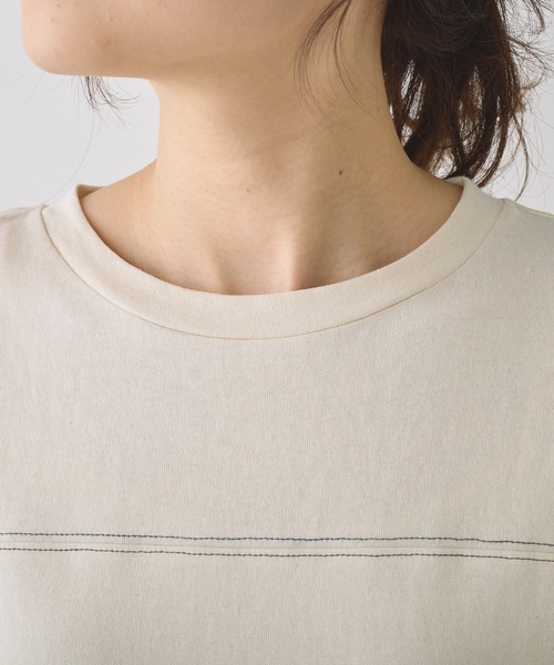 PUAL CE CIN（ピュアルセシン）の「オーガニックコットン配色ステッチ ハーフスリーブワンピース（ワンピース・レディース・チャコール/ナチュラル・FREE）」の16枚目の写真