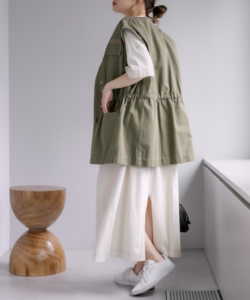 PUAL CE CIN（ピュアルセシン）の「オーガニックコットン配色ステッチ ハーフスリーブワンピース（ワンピース・レディース・チャコール/ナチュラル・FREE）」の18枚目の写真