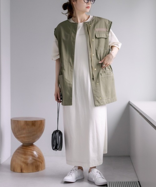 PUAL CE CIN（ピュアルセシン）の「オーガニックコットン配色ステッチ ハーフスリーブワンピース（ワンピース・レディース・チャコール/ナチュラル・FREE）」の19枚目の写真