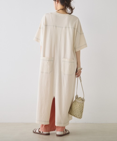 PUAL CE CIN（ピュアルセシン）の「オーガニックコットン配色ステッチ ハーフスリーブワンピース（ワンピース・レディース・チャコール/ナチュラル・FREE）」の20枚目の写真