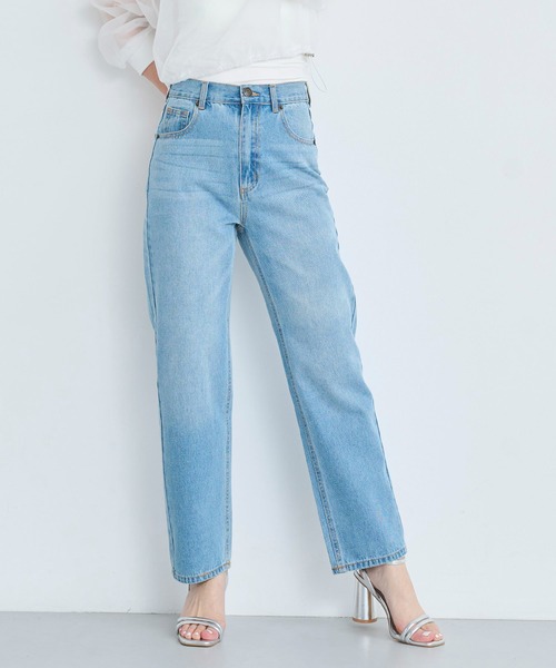 【週末限定価格】 jeansハイライズルーズ　ストレートデニム　夏 セール】【程よいルーズ感と履き心地にこだわった大人ストレート
