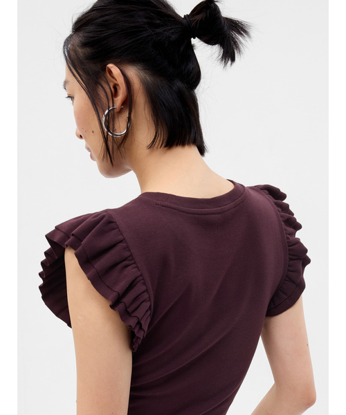 GAP(ギャップ)の「フラッタースリーブ リブトップス(Tシャツ/カットソー・レディース・ブラック/イエロー/パープル系その他/アイボリー・L/S/M/XL/XS/XXS)」の5枚目の写真