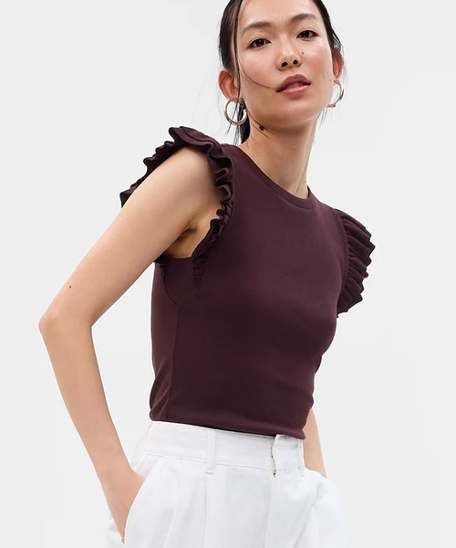 GAP(ギャップ)の「フラッタースリーブ リブトップス(Tシャツ/カットソー・レディース・ブラック/イエロー/パープル系その他/アイボリー・L/S/M/XL/XS/XXS)」の4枚目の写真