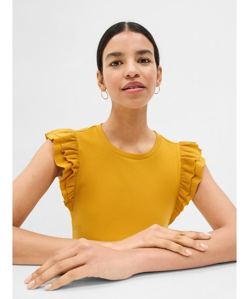 GAP(ギャップ)の「フラッタースリーブ リブトップス(Tシャツ/カットソー・レディース・ブラック/イエロー/パープル系その他/アイボリー・L/S/M/XL/XS/XXS)」の1枚目の写真