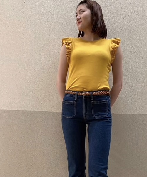 GAP(ギャップ)の「フラッタースリーブ リブトップス(Tシャツ/カットソー・レディース・ブラック/イエロー/パープル系その他/アイボリー・L/S/M/XL/XS/XXS)」の7枚目の写真