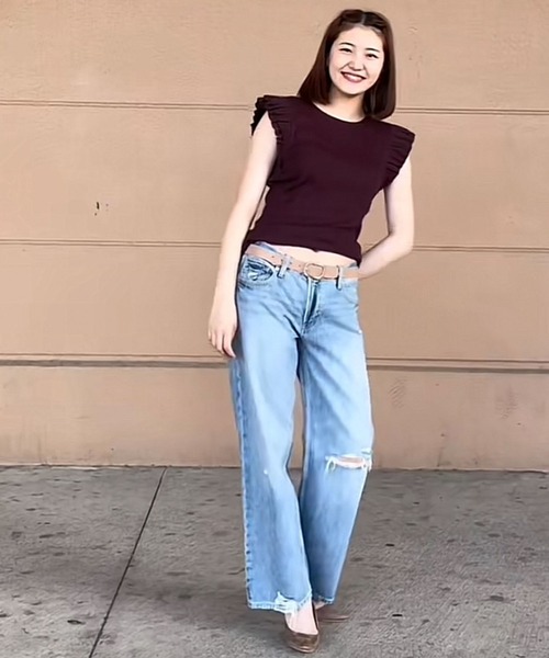 GAP(ギャップ)の「フラッタースリーブ リブトップス(Tシャツ/カットソー・レディース・ブラック/イエロー/パープル系その他/アイボリー・L/S/M/XL/XS/XXS)」の8枚目の写真