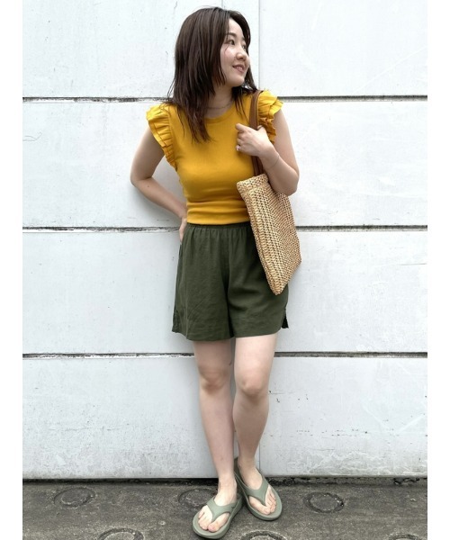 GAP(ギャップ)の「フラッタースリーブ リブトップス(Tシャツ/カットソー・レディース・ブラック/イエロー/パープル系その他/アイボリー・L/S/M/XL/XS/XXS)」の9枚目の写真