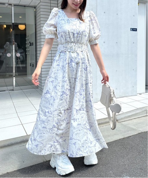 OLIVE des OLIVE（オリーブデオリーブ）の「夏のダブルフロントワンピース　1031090590（ワンピース・レディース・オフホワイト/ブルー/ラベンダー/ブラック・FREE）」の4枚目の写真