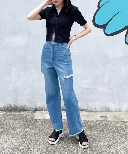 one way（ワンウェイ）の「Wジップエンボストップス（Tシャツ/カットソー・レディース・ブルー/ブラック/グリーン/ホワイト・FREE）」の7枚目の写真