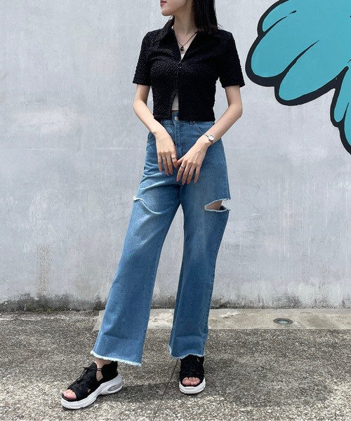 one way（ワンウェイ）の「Wジップエンボストップス（Tシャツ/カットソー・レディース・ブルー/ブラック/グリーン/ホワイト・FREE）」の8枚目の写真