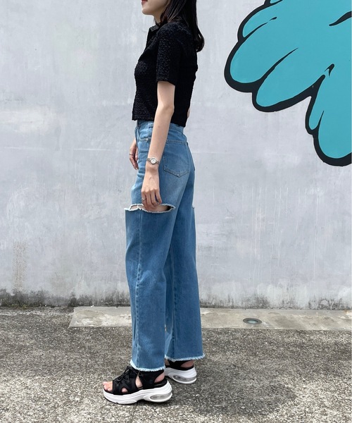 one way（ワンウェイ）の「Wジップエンボストップス（Tシャツ/カットソー・レディース・ブルー/ブラック/グリーン/ホワイト・FREE）」の9枚目の写真