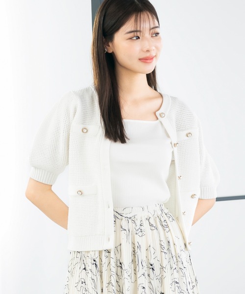 MISCH MASCH(ミッシュマッシュ)の「■2023春夏新作■ツイード5分袖カーディガン/MM328417(カーディガン/ボレロ・レディース・ピンク系/ホワイト/ブラック・M)」の7枚目の写真
