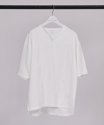 【リネン混】オーバーサイズ Vネック Tシャツ / キーネック