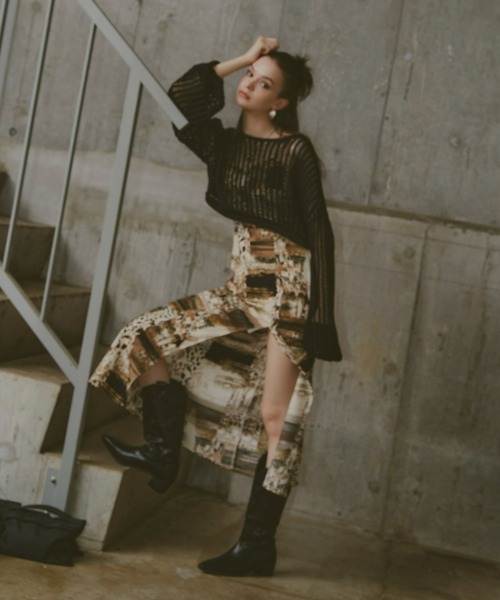 GAB GAB（ガブガブ）の「ショートメッシュニット（ニット/セーター・レディース・レッド/チャコールグレー/ブラック・FREE）」の5枚目の写真