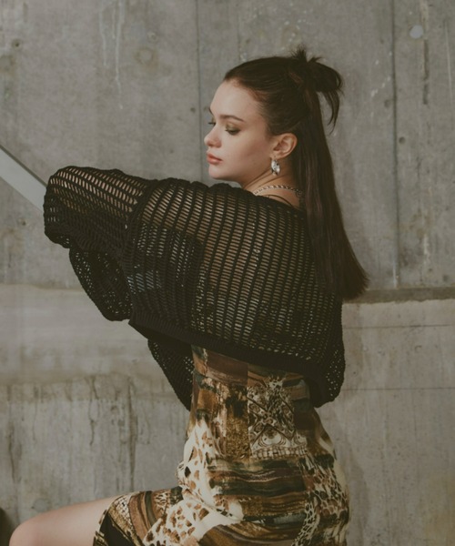 GAB GAB（ガブガブ）の「ショートメッシュニット（ニット/セーター・レディース・レッド/チャコールグレー/ブラック・FREE）」の7枚目の写真