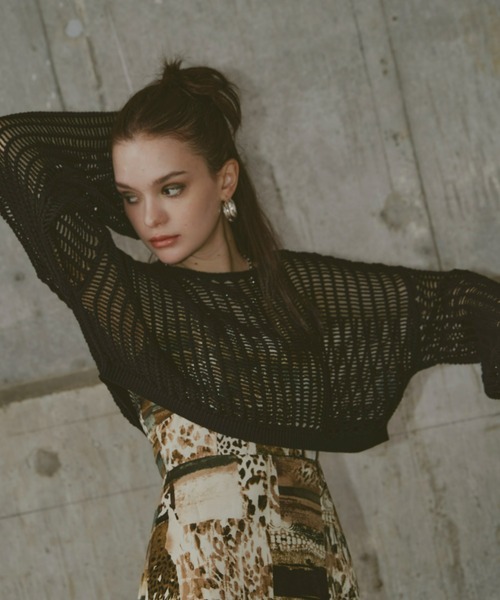 GAB GAB（ガブガブ）の「ショートメッシュニット（ニット/セーター・レディース・レッド/チャコールグレー/ブラック・FREE）」の11枚目の写真