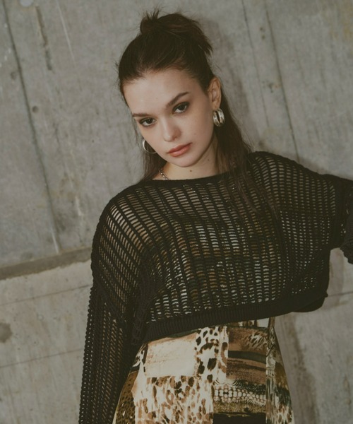 GAB GAB（ガブガブ）の「ショートメッシュニット（ニット/セーター・レディース・レッド/チャコールグレー/ブラック・FREE）」の12枚目の写真