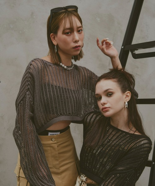 GAB GAB（ガブガブ）の「ショートメッシュニット（ニット/セーター・レディース・レッド/チャコールグレー/ブラック・FREE）」の22枚目の写真